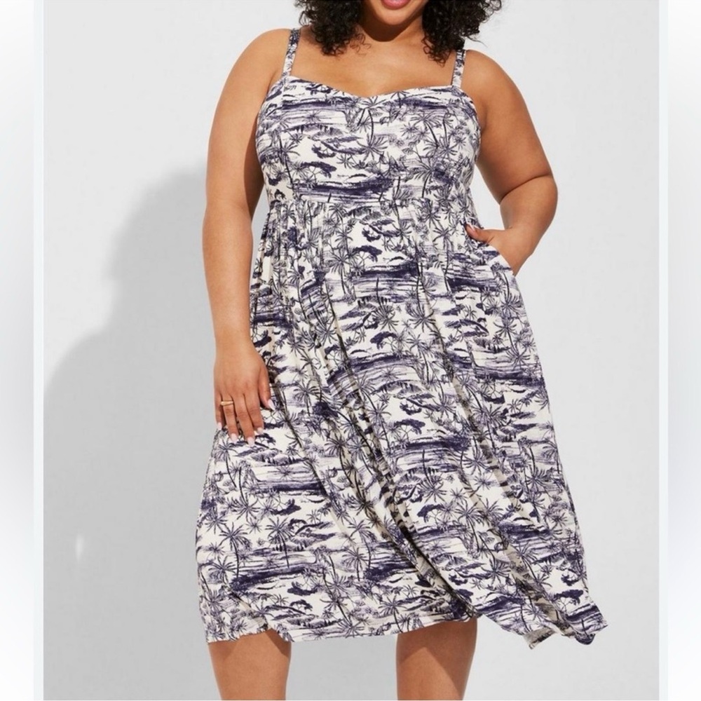 Torrid Midi Lenny Sweetheart Dress Jungle Toile Adjustable Straps Pockets Size 3